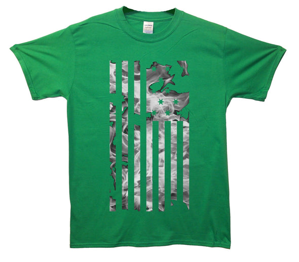 American Flag Fiery Greyscale Printed T-Shirt - Mr Wings Emporium 