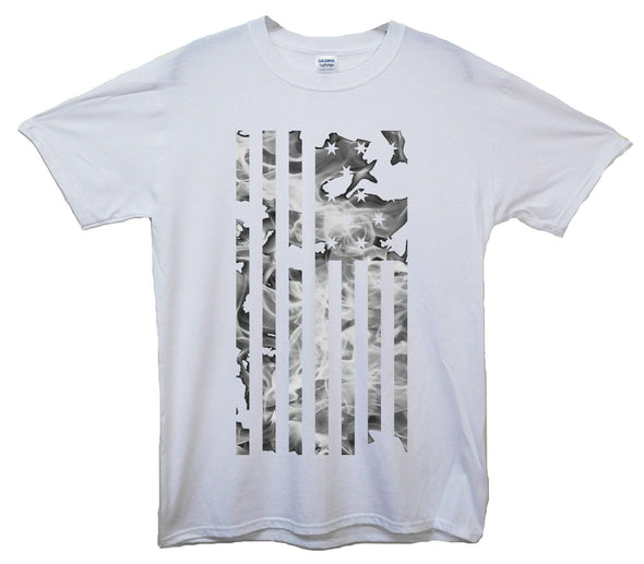 American Flag Fiery Greyscale Printed T-Shirt - Mr Wings Emporium 