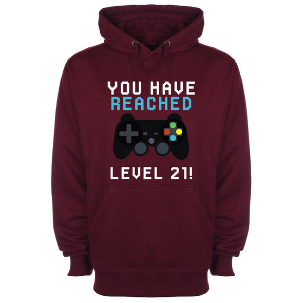You Have Reached Level 21 Burgundy Printed Hoodie