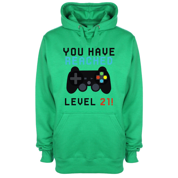 You Have Reached Level 21 Green Printed Hoodie