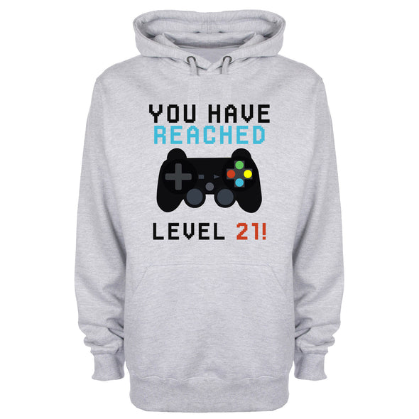 You Have Reached Level 21 Grey Printed Hoodie