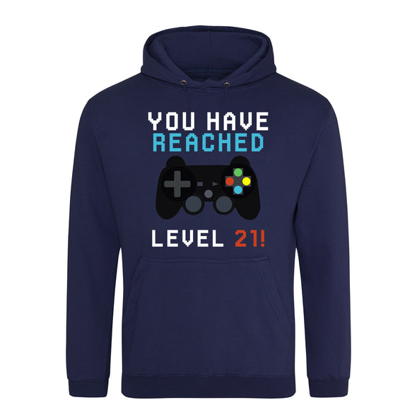 You Have Reached Level 21 Navy Printed Hoodie