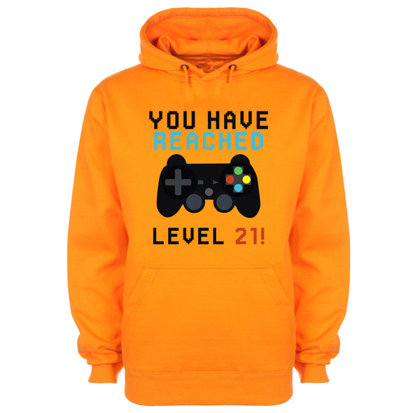 You Have Reached Level 21 Orange Printed Hoodie