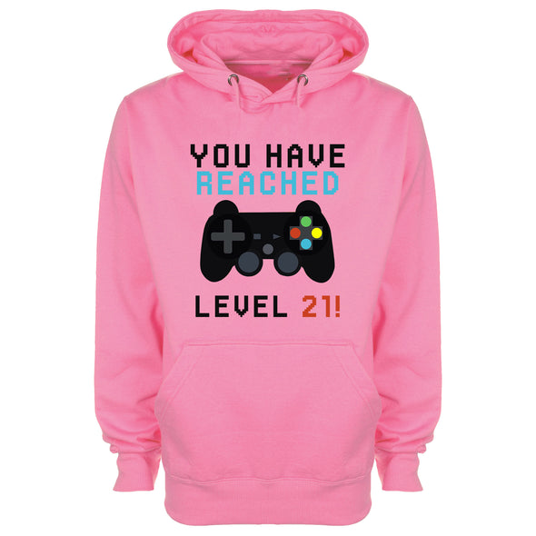 You Have Reached Level 21 Pink Printed Hoodie