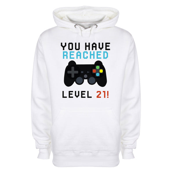 You Have Reached Level 21 White Printed Hoodie