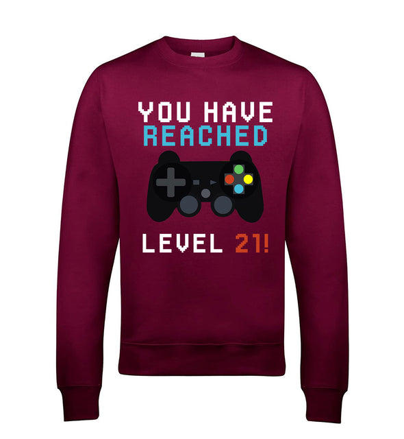 You Have Reached Level 21 Burgundy Printed Sweatshirt
