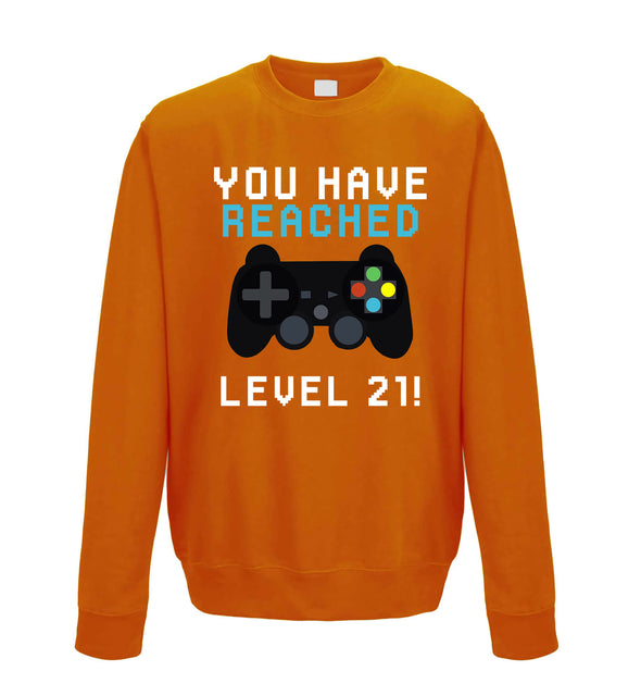 You Have Reached Level 21 Orange Printed Sweatshirt