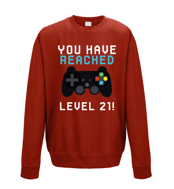 You Have Reached Level 21 Red Printed Sweatshirt