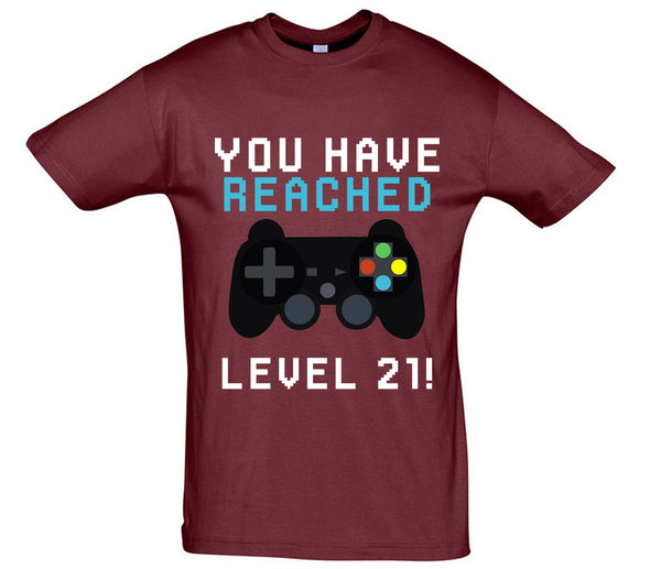 You Have Reached Level 21 Burgundy Printed T-Shirt