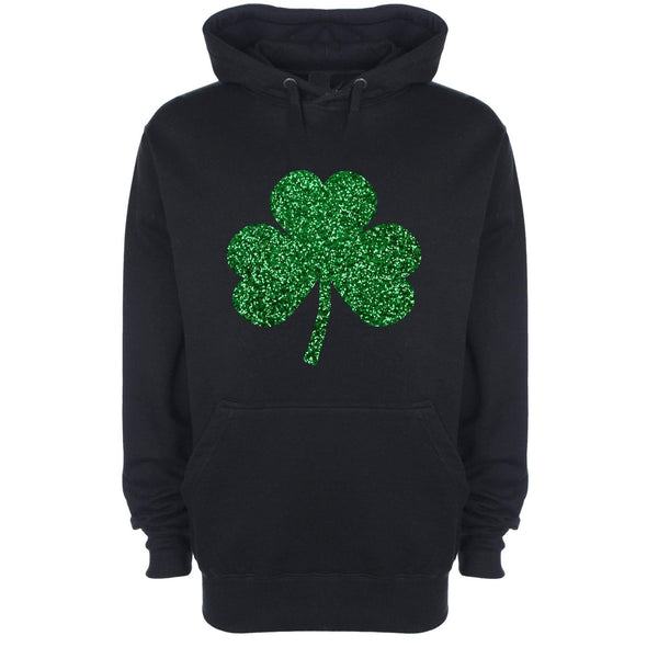 Glitter Shamrock St Patrick's Printed Hoodie - Mr Wings Emporium 