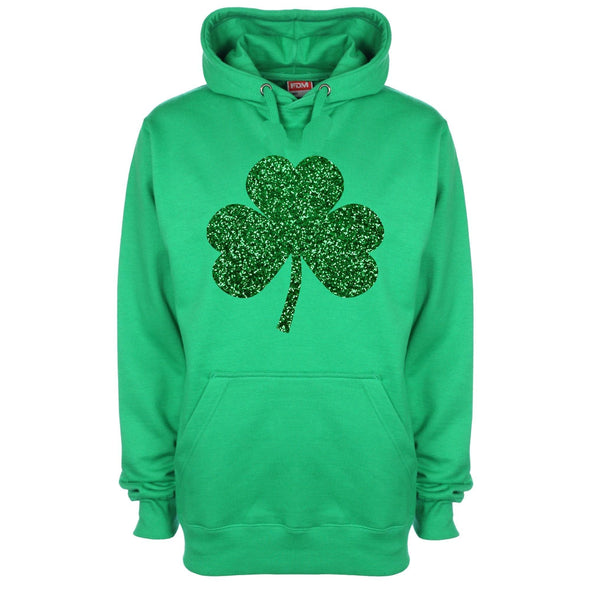 Glitter Shamrock St Patrick's Printed Hoodie - Mr Wings Emporium 