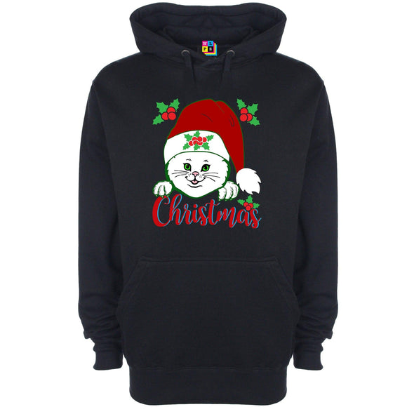 Cat In Santa Hat Printed Hoodie - Mr Wings Emporium 