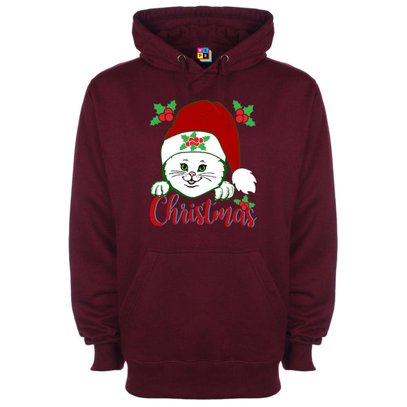 Cat In Santa Hat Printed Hoodie - Mr Wings Emporium 