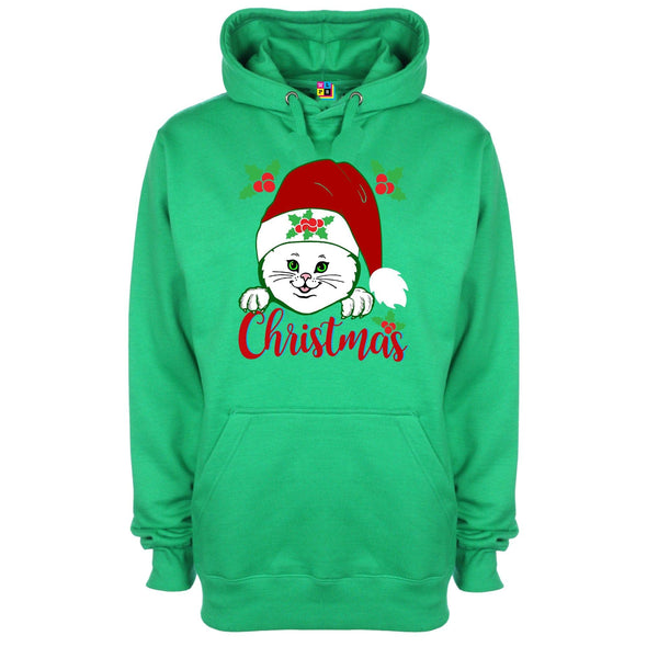 Cat In Santa Hat Printed Hoodie - Mr Wings Emporium 