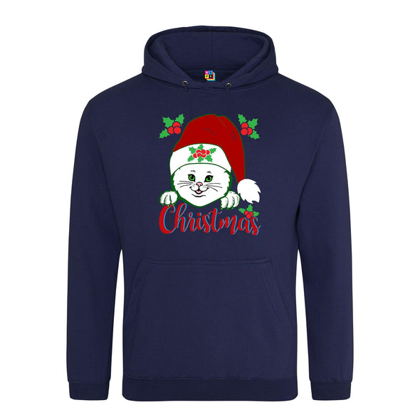 Cat In Santa Hat Printed Hoodie - Mr Wings Emporium 