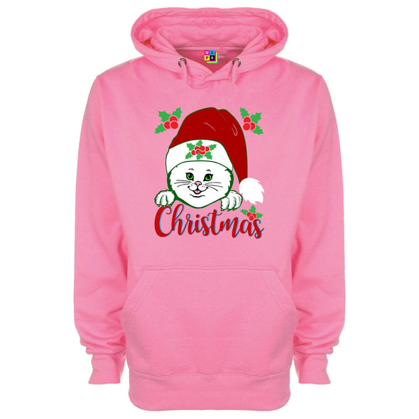 Cat In Santa Hat Printed Hoodie - Mr Wings Emporium 