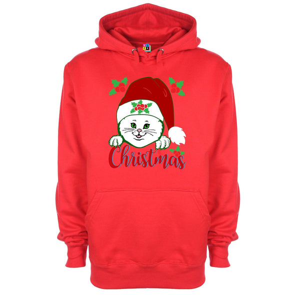 Cat In Santa Hat Printed Hoodie - Mr Wings Emporium 