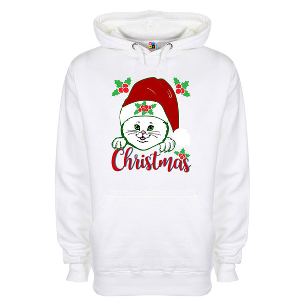Cat In Santa Hat Printed Hoodie - Mr Wings Emporium 