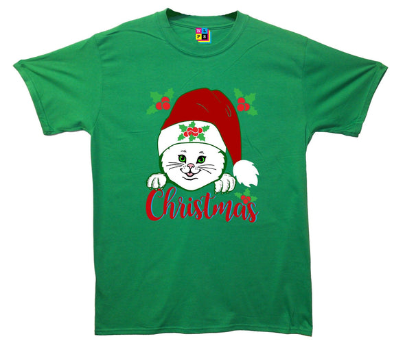 Cat In Santa Hat Printed T-Shirt - Mr Wings Emporium 