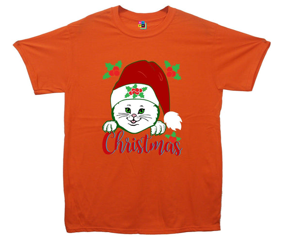 Cat In Santa Hat Printed T-Shirt - Mr Wings Emporium 