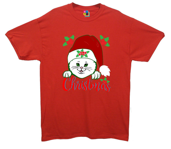 Cat In Santa Hat Printed T-Shirt - Mr Wings Emporium 