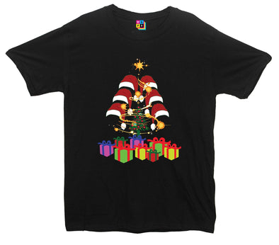 Christmas Presents, Santa Hats & Tree Printed T-Shirt - Mr Wings Emporium 