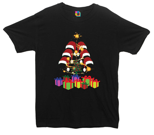 Christmas Presents, Santa Hats & Tree Printed T-Shirt - Mr Wings Emporium 