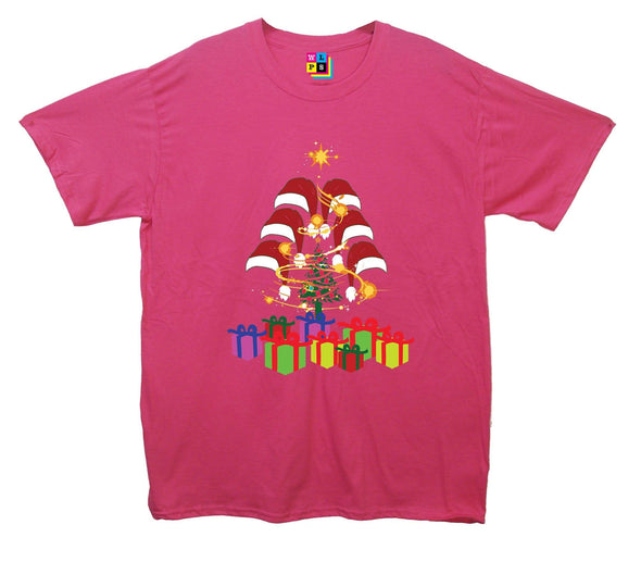 Christmas Presents, Santa Hats & Tree Printed T-Shirt - Mr Wings Emporium 