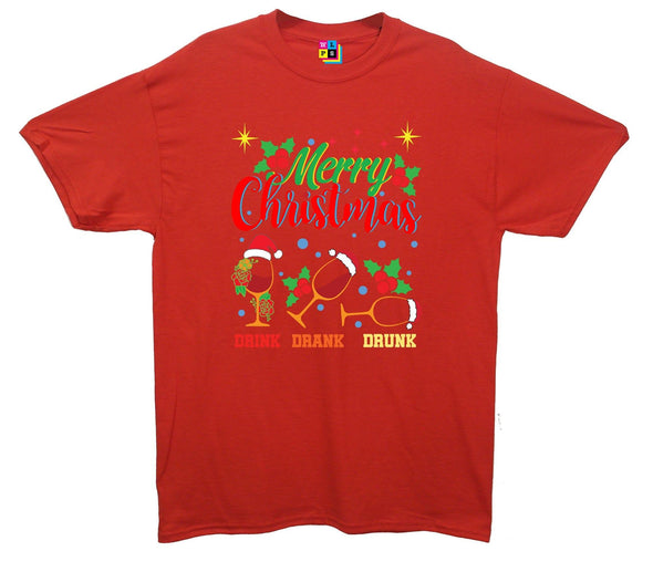 Drink Drank Drunk Merry Christmas Printed T-Shirt - Mr Wings Emporium 