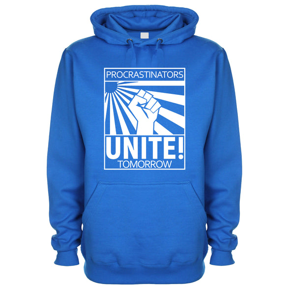 Procrastinators Unite! Tomorrow Blue Printed Hoodie