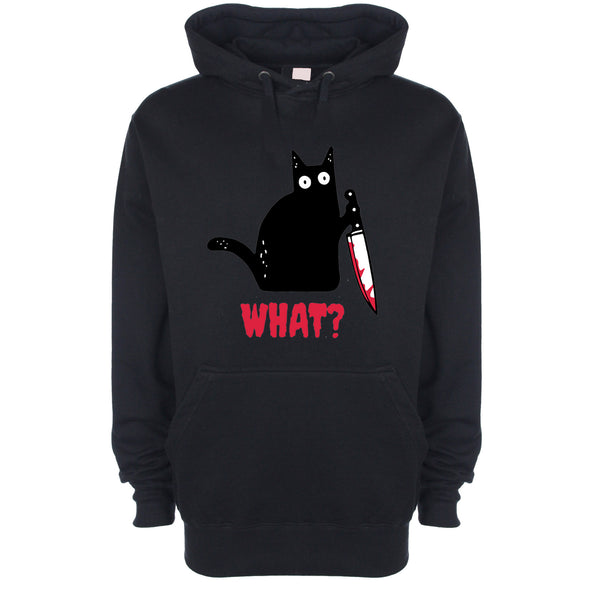 Kitty With A Knife, What! Black Printed Hoodie