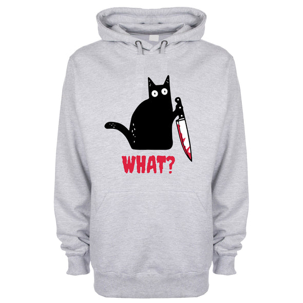 Kitty With A Knife, What! Grey Printed Hoodie