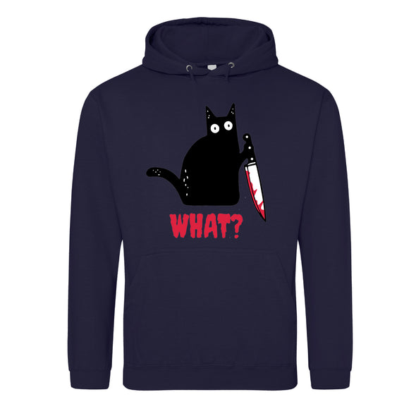 Kitty With A Knife, What! Navy Printed Hoodie