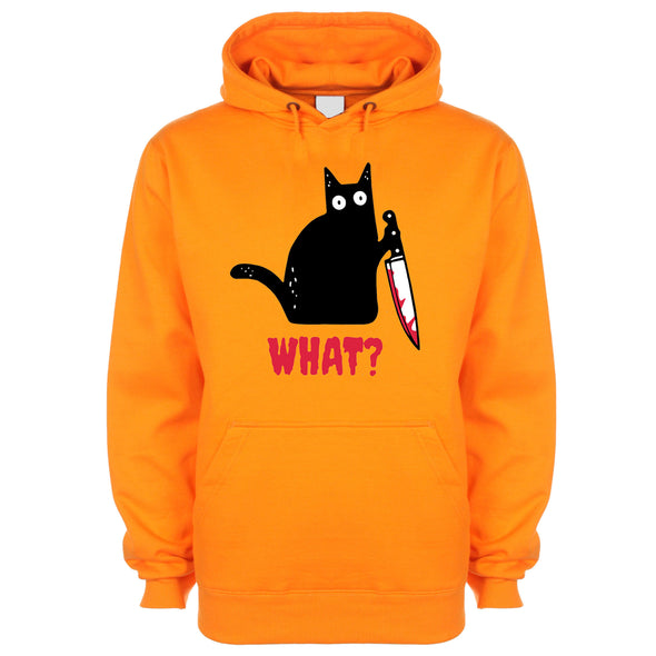 Kitty With A Knife, What! Orange Printed Hoodie