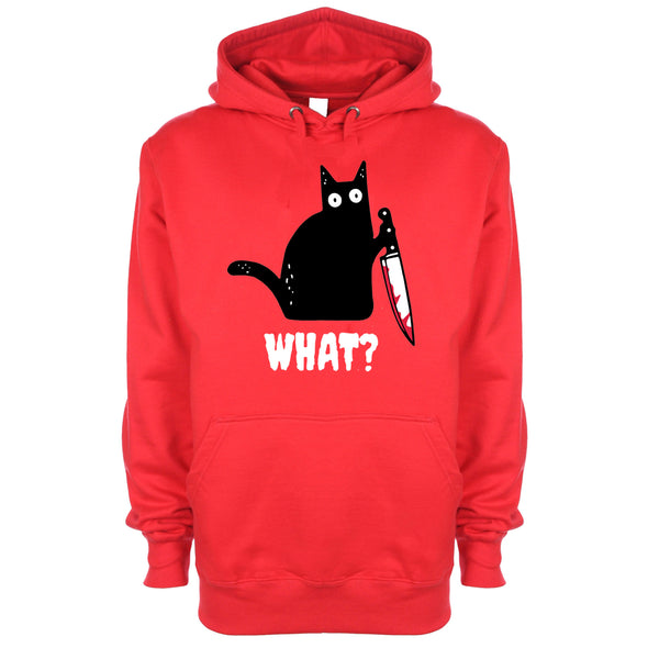Kitty With A Knife, What! Red Printed Hoodie