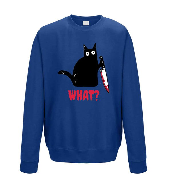 Kitty With A Knife, What! Blue Printed Sweatshirt