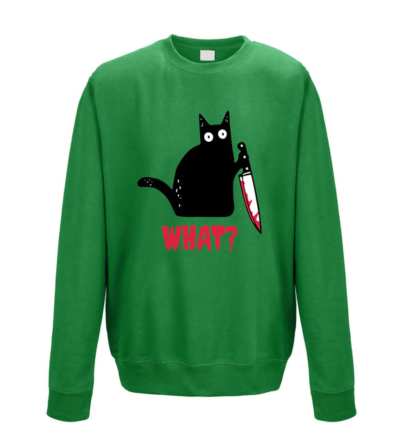 Kitty With A Knife, What! Green Printed Sweatshirt