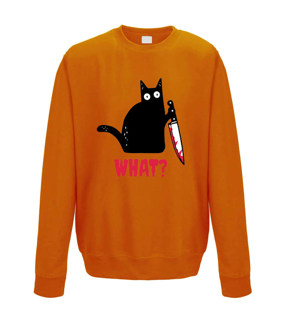 Kitty With A Knife, What! Orange Printed Sweatshirt