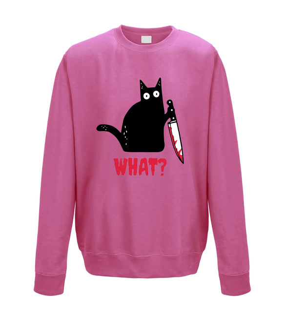 Kitty With A Knife, What! Pink Printed Sweatshirt