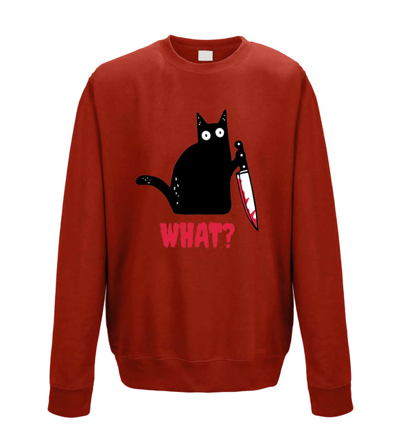 Kitty With A Knife, What! Red Printed Sweatshirt