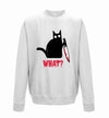 Kitty With A Knife, What! White Printed Sweatshirt