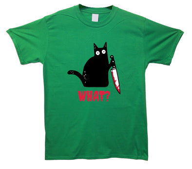 Kitty With A Knife, What! Green Printed T-Shirt