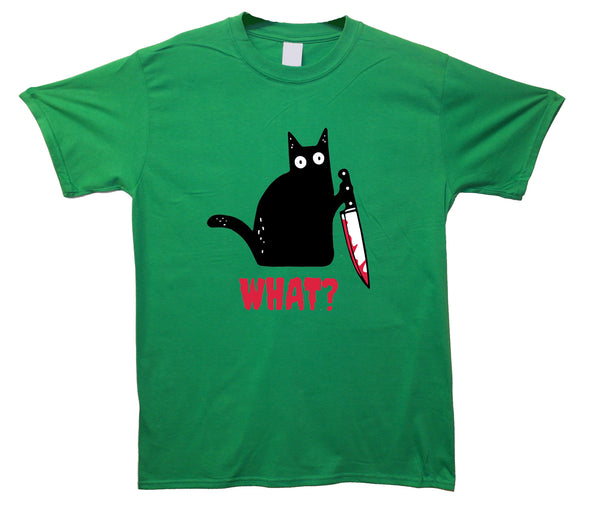 Kitty With A Knife, What! Green Printed T-Shirt