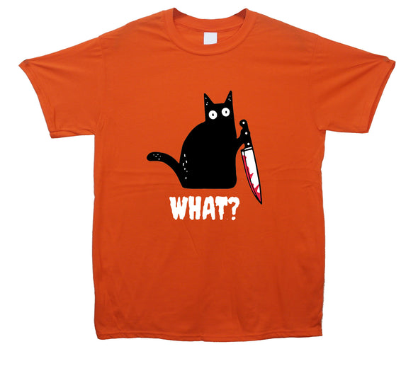 Kitty With A Knife, What! orange Printed T-Shirt