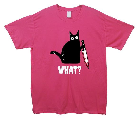 Kitty With A Knife, What! Pink Printed T-Shirt