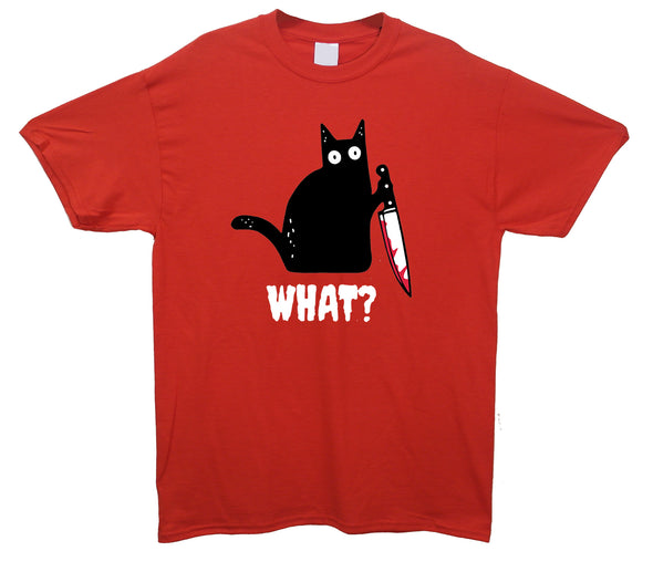 Kitty With A Knife, What! Red Printed T-Shirt
