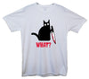 Kitty With A Knife, What! White Printed T-Shirt