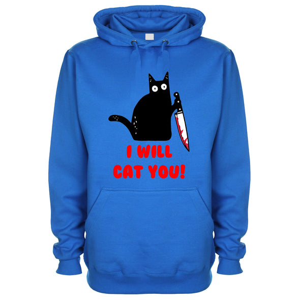 I Will Cat You Blue Printed Hoodie