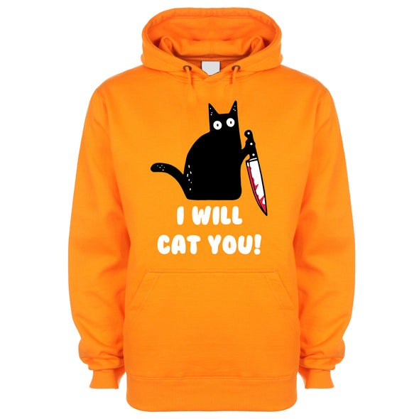 I Will Cat You Orange Printed Hoodie