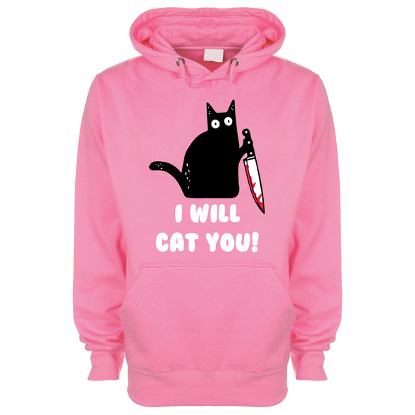 I Will Cat You Pink Printed Hoodie